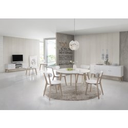 Copenhagen kantinebord, Ø120 cm. Hvid/Eg whitewash