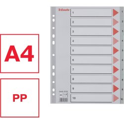 Esselte register A4, 1-10, plast, grå