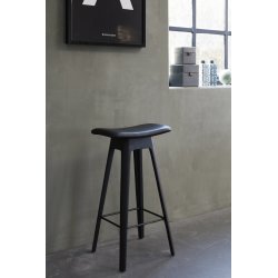 HC1 Barstol, Sort med læder sæde, H 67 cm