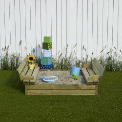 PLUS sandkasse m/opklappeligt låg, 120x120x19 cm