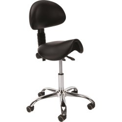 Sadelstol med ryglæn, Sort PU, 52-64 cm
