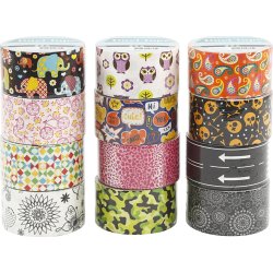 Silvertejp 48 mm x 5 m mixade mönster 12 stycken