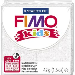 Fimo Kids Ler, 42 g, hvid glitter