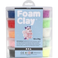 Foam Clay Modellervoks, 10x35 g, glitter, ass.