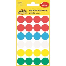 Avery Etiket farvedots | Ø18 mm | Mix | 96 stk.
