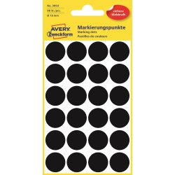 Avery Etiket farvedots | Ø18 mm | Sort | 96 stk.