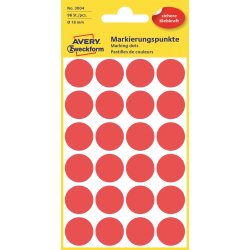 Avery Etiket farvedots | Ø18 mm | Rød | 96 stk.