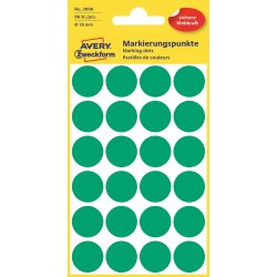 Avery Etiket farvedots | Ø18 mm | Grøn | 96 stk.