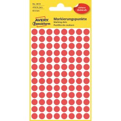 Avery Etiket farvedots | Ø8 mm | Rød | 416 stk.