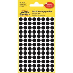 Avery Etiket farvedots | Ø8 mm | Sort | 416 stk.