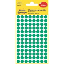 Avery Etiket farvedots | Ø8 mm | Grøn | 416 stk.