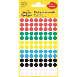 Avery Etiket farvedots | Ø8 mm | Mix | 416 stk.