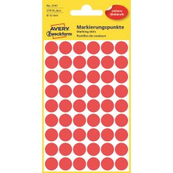 Avery Etiket farvedots | Ø12 mm | Rød | 270 stk.