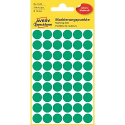 Avery Etiket farvedots | Ø12 mm | Grøn | 270 stk.