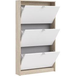 BudgetLine Skoskab m. 3 klaplåge og 3 rum, eg/hvid