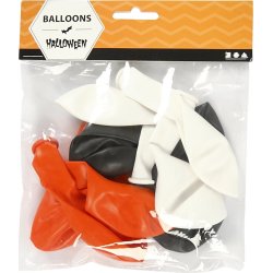 Halloween Balloner, hvid/orange/sort, 10 stk