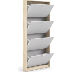BudgetLine Skoskab m. 4 klaplåge og 4 rum, eg/hvid