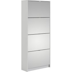 BudgetLine Skoskab m. 4 klaplåger og spejl, hvid