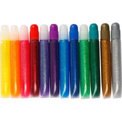 Glitterlim, ass. farver, 12x10 ml