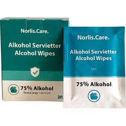 Norlis Care 75 % Alkohol Servietter, 20 stk