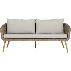 Sofa 3 personer inkl. hynder, Rattan, Natur/Beige