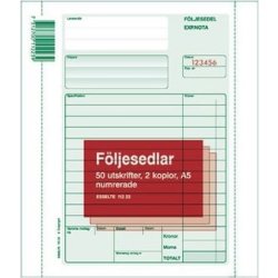 Blankett följesedel A5 3x50 bl num