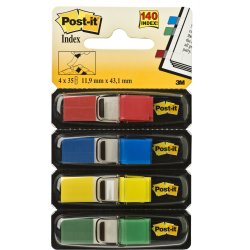 Post-it Indexfaner | 12x43 mm | Rød/blå/gul/grøn