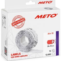 Meto Prisetiketter Perm. 26 x 12 mm Röd 12 rl.