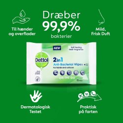 Dettol 2in1 Anti-Bacterial Wipes | 15 stk