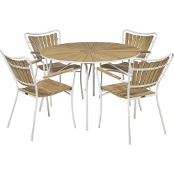 Marguerit trädgårdsbord ø110 cm + 4 stolar, Vit