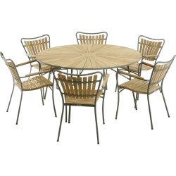 Marguerit trädgårdsbord/ø140cm + 6 stolar/Olivgrön