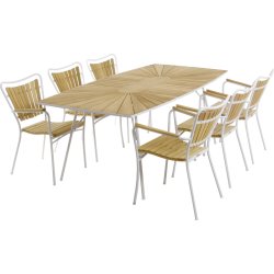 Marguerit trädgårdsbord L.200 cm + 6 stolar, Vit