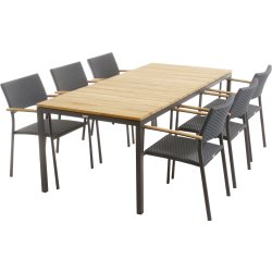Toscana trädgårdsbord L197 cm + 6 Siena, Antracit