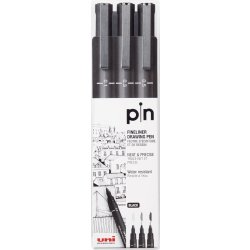Uni Pin Fineliner | 3 stk | 0,1-0,3 mm | Sort