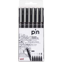 Uni Pin Fineliner | 6 stk | 0,03-0,8 mm | Sort
