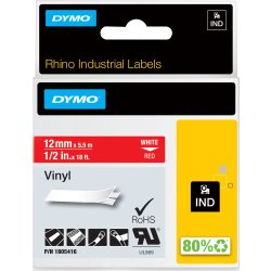 Dymo Rhino Vinyltape 12mm, hvid på rød