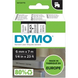 Dymo D1 labeltape 6mm, sort på klar