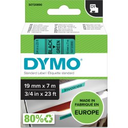 Dymo D1 etikettape, 19 mm, svart på grön