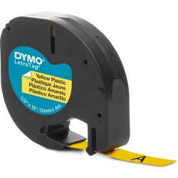 Dymo Letratag labeltape 12mm, sort på gul