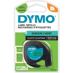 Dymo Letratag labeltape 12mm, sort på grøn