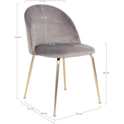 Geneve Spisebordsstol, velour grå/messing look ben