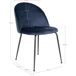 Geneve Spisebordsstol, velour, blå m. sorte ben