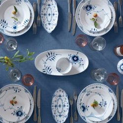 Royal Copenhagen Blå Mega Riflet Fad 37 cm og Skål