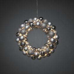 Julekuglekrans, 50 LED, Ø40cm, sølv