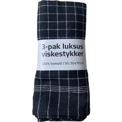 Viskestykke 50 x 70 cm, sort m/hvide tern, 3-pak