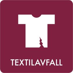 Avfallsklistermärke, Textilavfall, vinröd