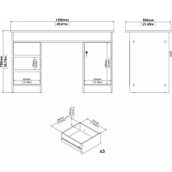 Small Officeline skrivebord, 1 skab/3 skuffer, eg