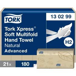 Tork H2 Adv. Soft Håndklædeark Natur Z-fold, 21 pk