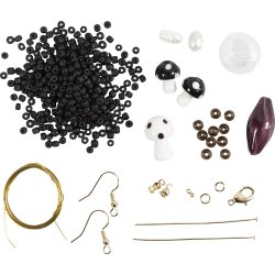 Mini DIY Kit Smykker chunky halskæde+ørering, sort
