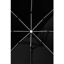 Hængeparasol 3,5x3,5m,fod,m/hjul,overtræk,LED,sort